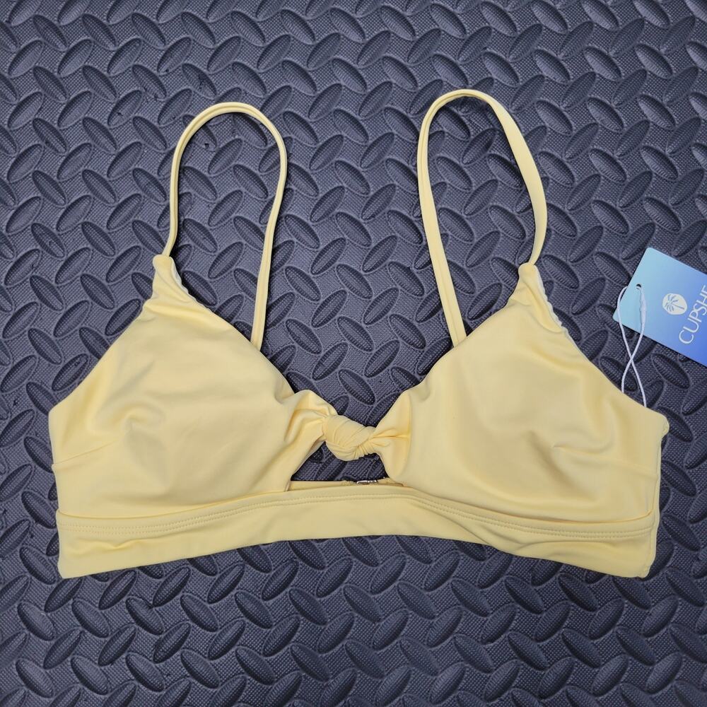 CUPSHE Bikini Top Medium Butter Yellow Front Knot Cutout Swimwear NWT Vacation